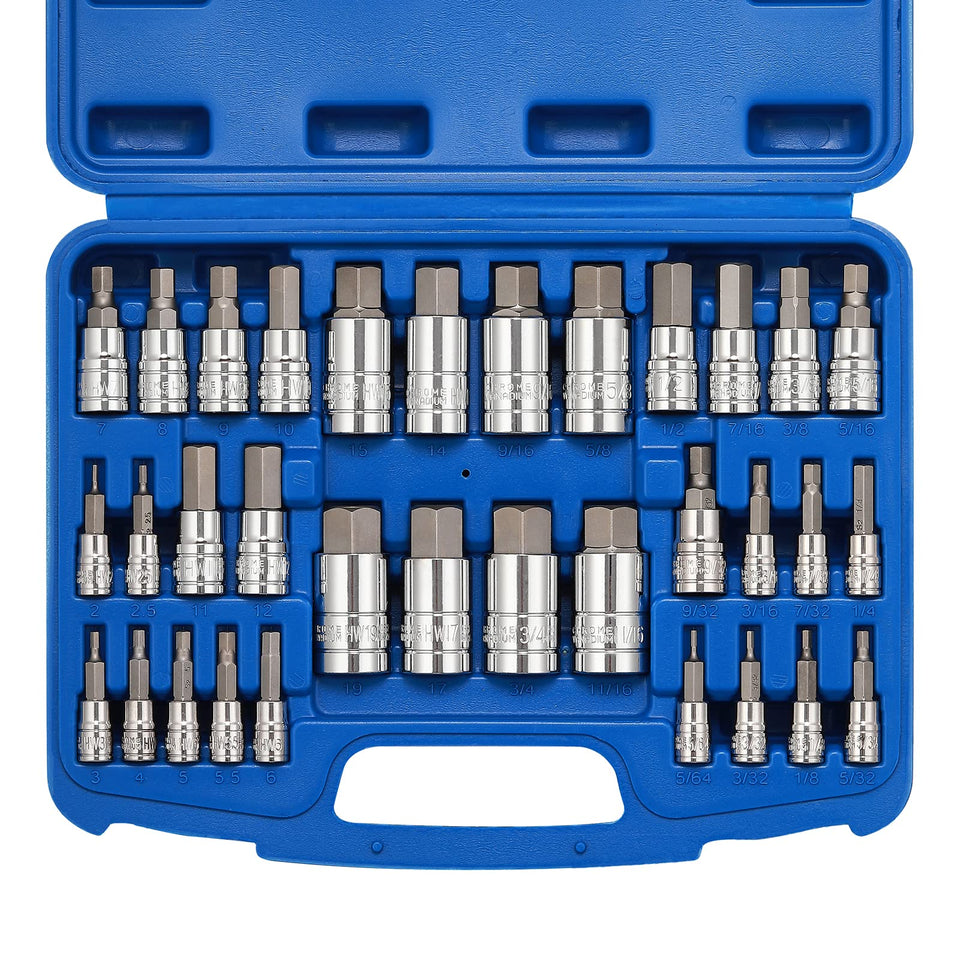 Mayouko 33PCS master hex socket set in case for organized storage and quick access.