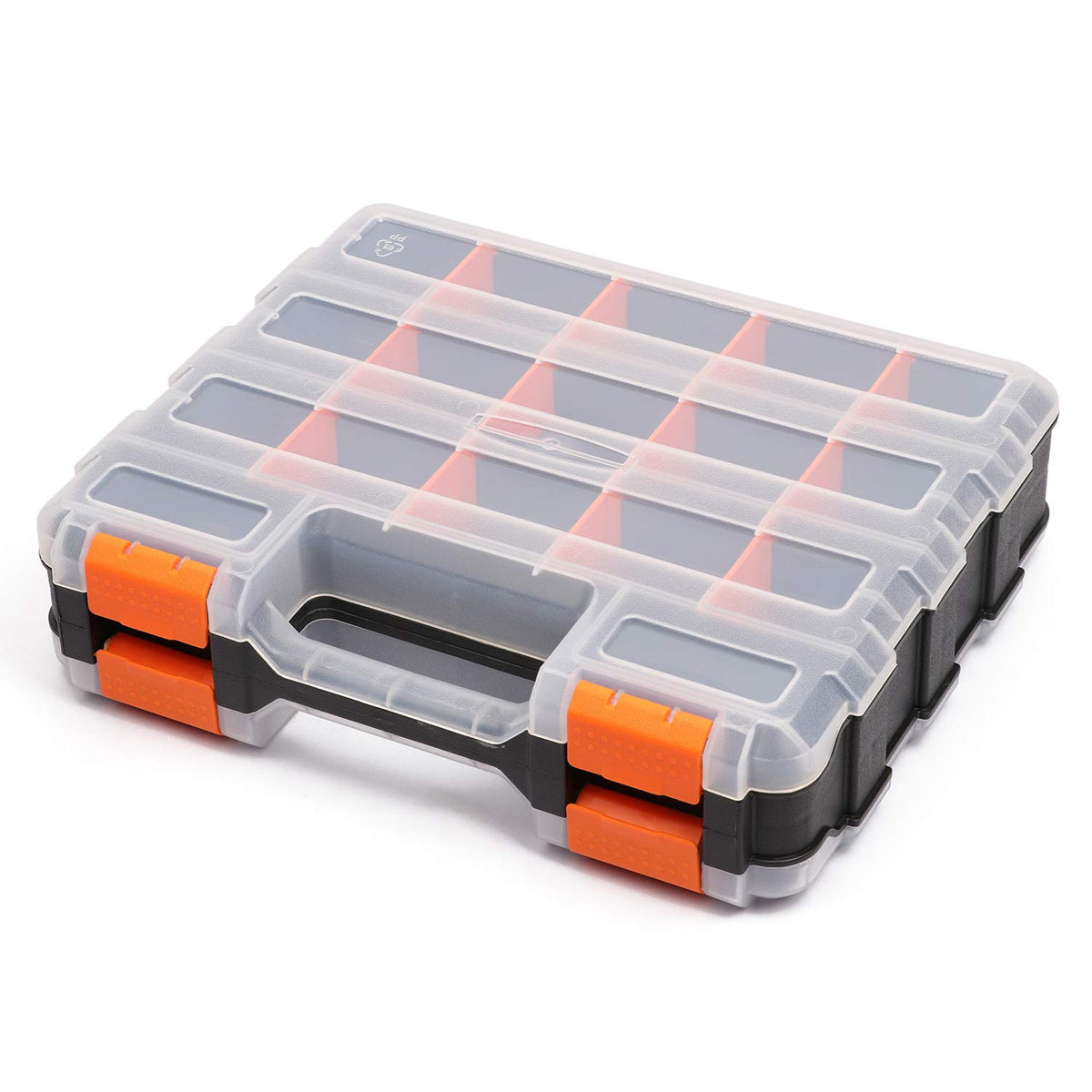 Mayouko double-side organizer front view with clear lids for quick access to small parts.
