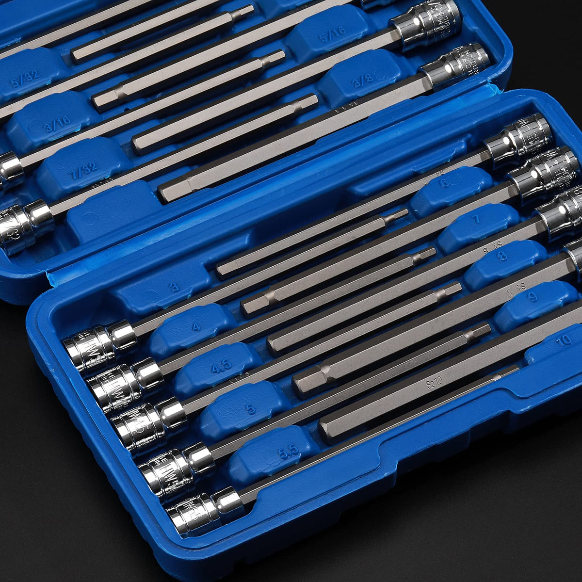 Mayouko metric and SAE hex size range for mixed tool kits.