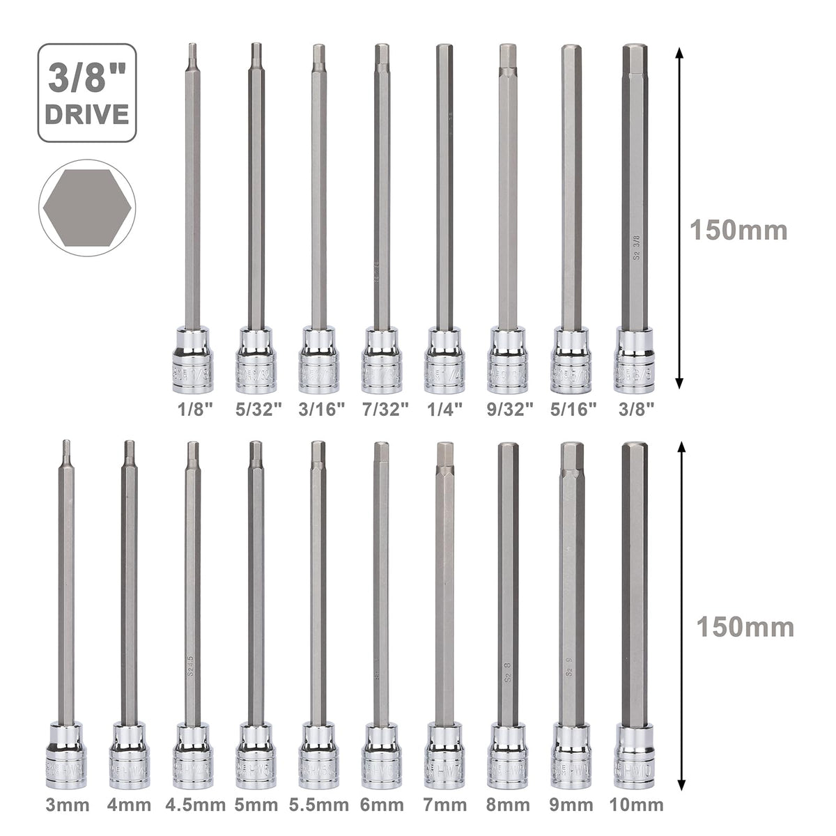 Mayouko S2 alloy hex bits closeup, high hardness for tough tasks.