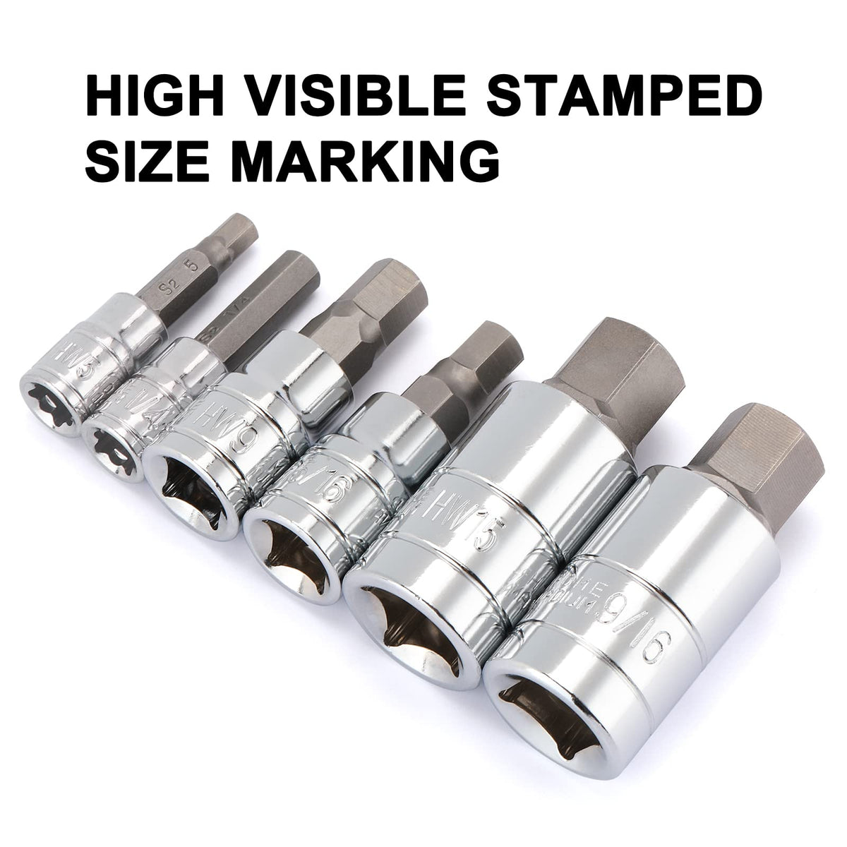 Mayouko sockets show stamped size markings for easy identification and longevity.