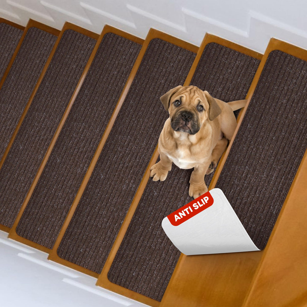 MBIGM nonslip stair tread 8x30 brown pack enhances family stair safety.