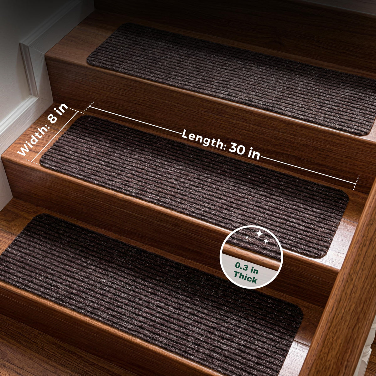 MBIGM nonslip stair tread adhesive-back closeup shows easy peel-and-stick installation.