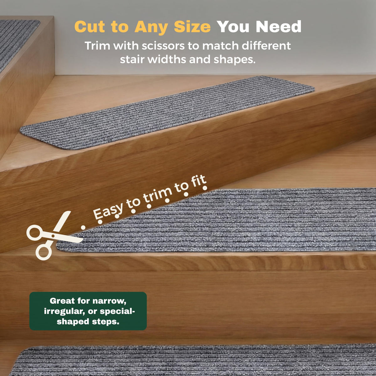 Easy-to-clean MBIGM tread preserves a neat staircase appearance.