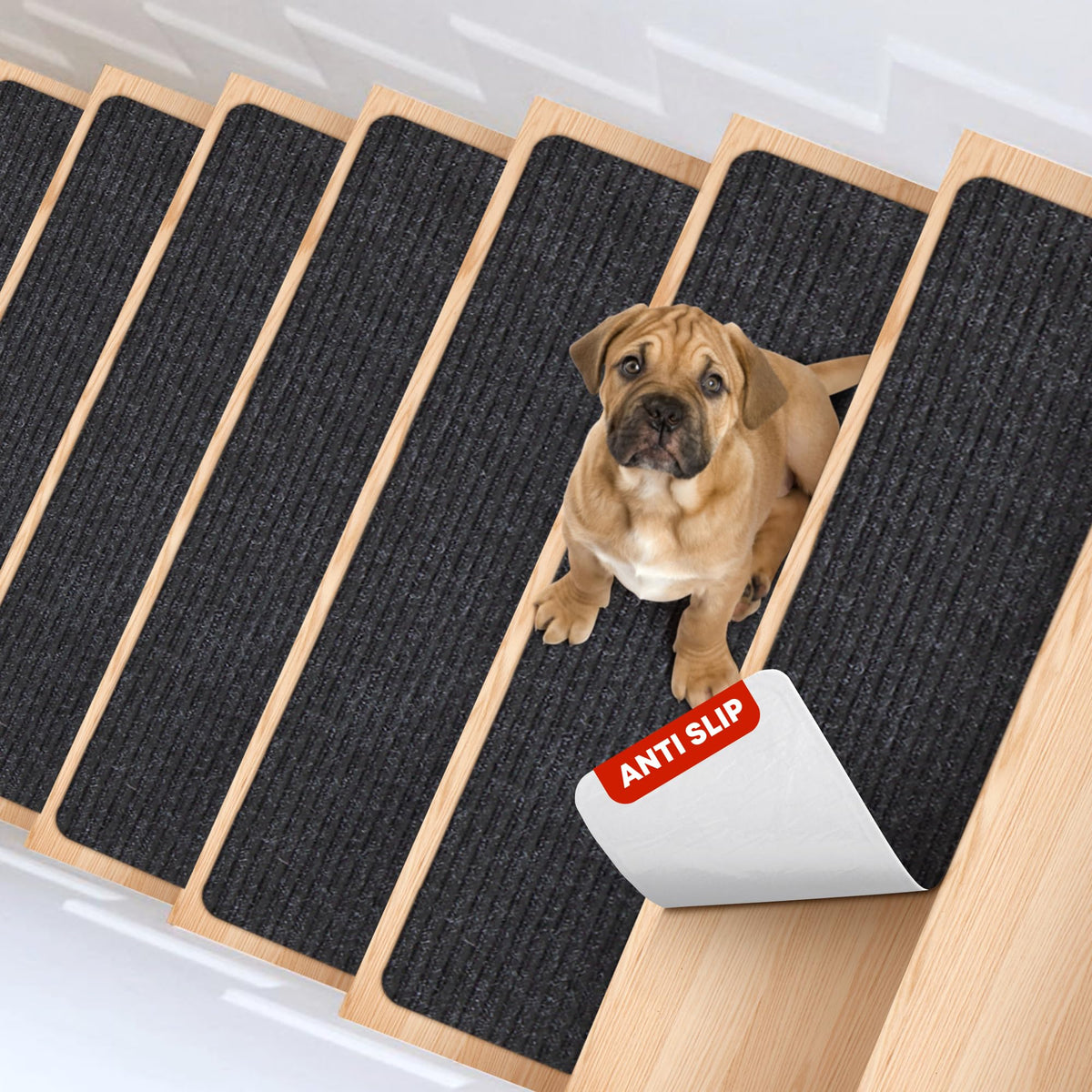 MBIGM stair treads 8x30 black on stairs offer secure footing for daily use.