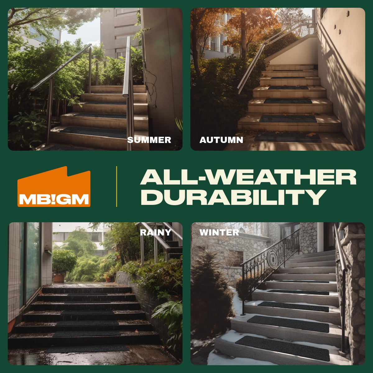 MBIGM 80-grit traction enhances grip on concrete stairs.