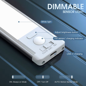 MCGOR dimmable cabinet light showing five brightness levels for tasks.