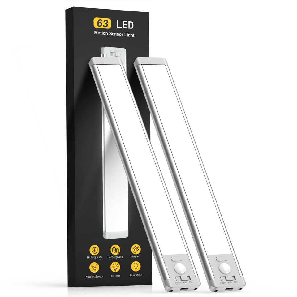 MCGOR under-cabinet light with motion sensor, 14.7-inch, two-pack for hands-free illumination.