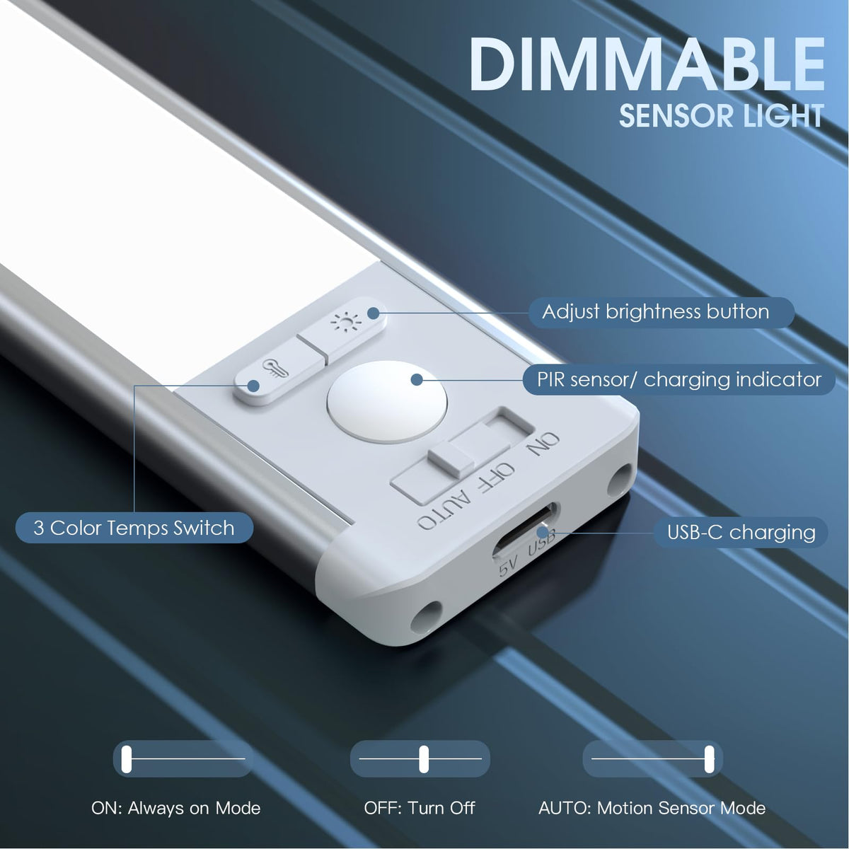 MCGOR USB-C rechargeable under-cabinet light offers cordless convenience.