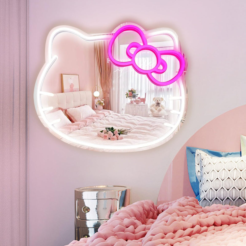 MCJSGSP Anime Hello Kit mirror with neon glow, ideal for stylish wall decor.