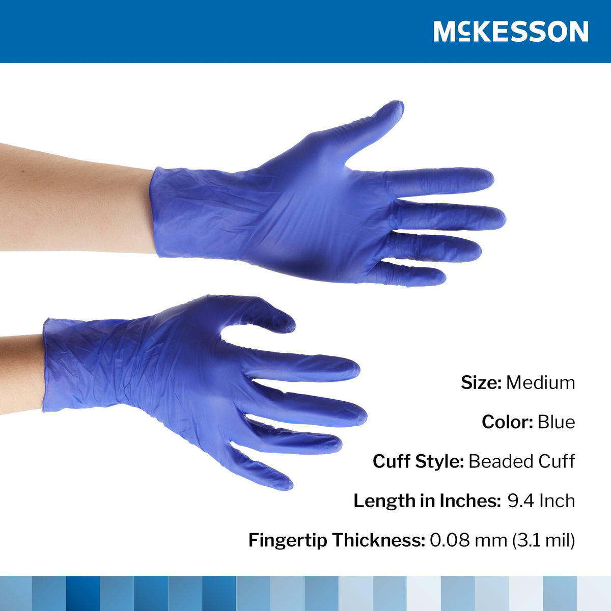McKesson Confiderm 3.0 gloves feature beaded cuffs for secure wear.