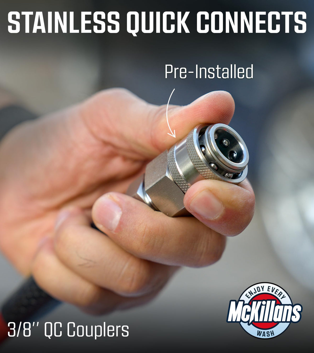 McKillans kink-resistant design reduces tangles during driveway scrubs.