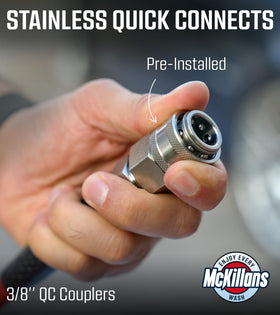 McKillans kink-resistant design reduces tangles during driveway scrubs.