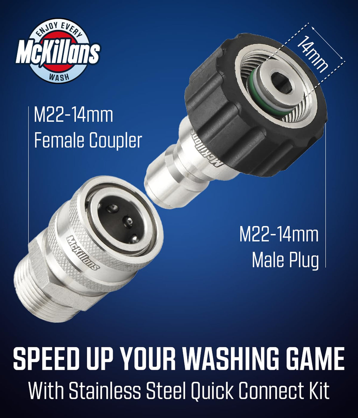 McKillans M22-14mm female coupler enabling quick hose attachment