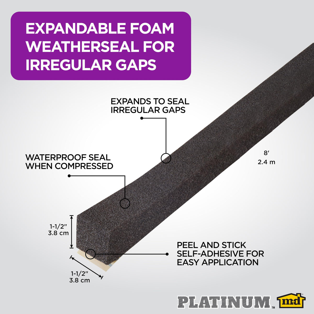 M-D 03115 weatherseal with peel-and-stick installation for easy sealing.