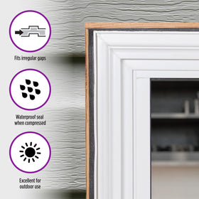 Weatherseal installed along an uneven window edge for a snug fit.