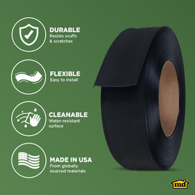 M-D Building Products wall base conceals gaps between walls and floors effectively.