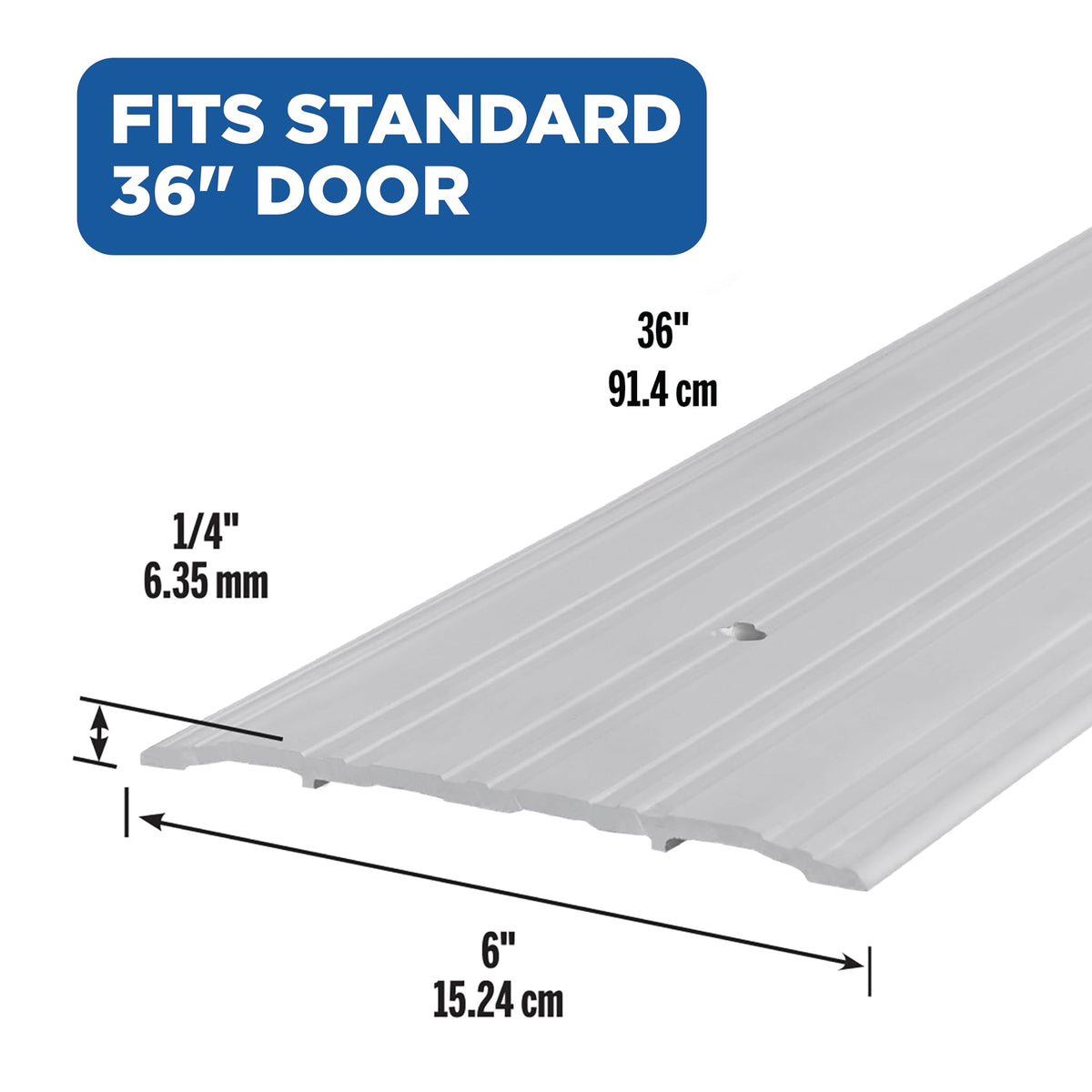 MD Building Products 68627 saddle threshold, top view; seals drafts and enhances energy efficiency.
