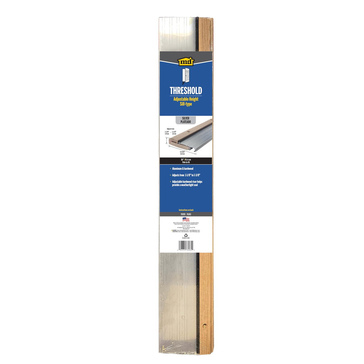 M-D 78600 threshold installed at door gap for moisture protection
