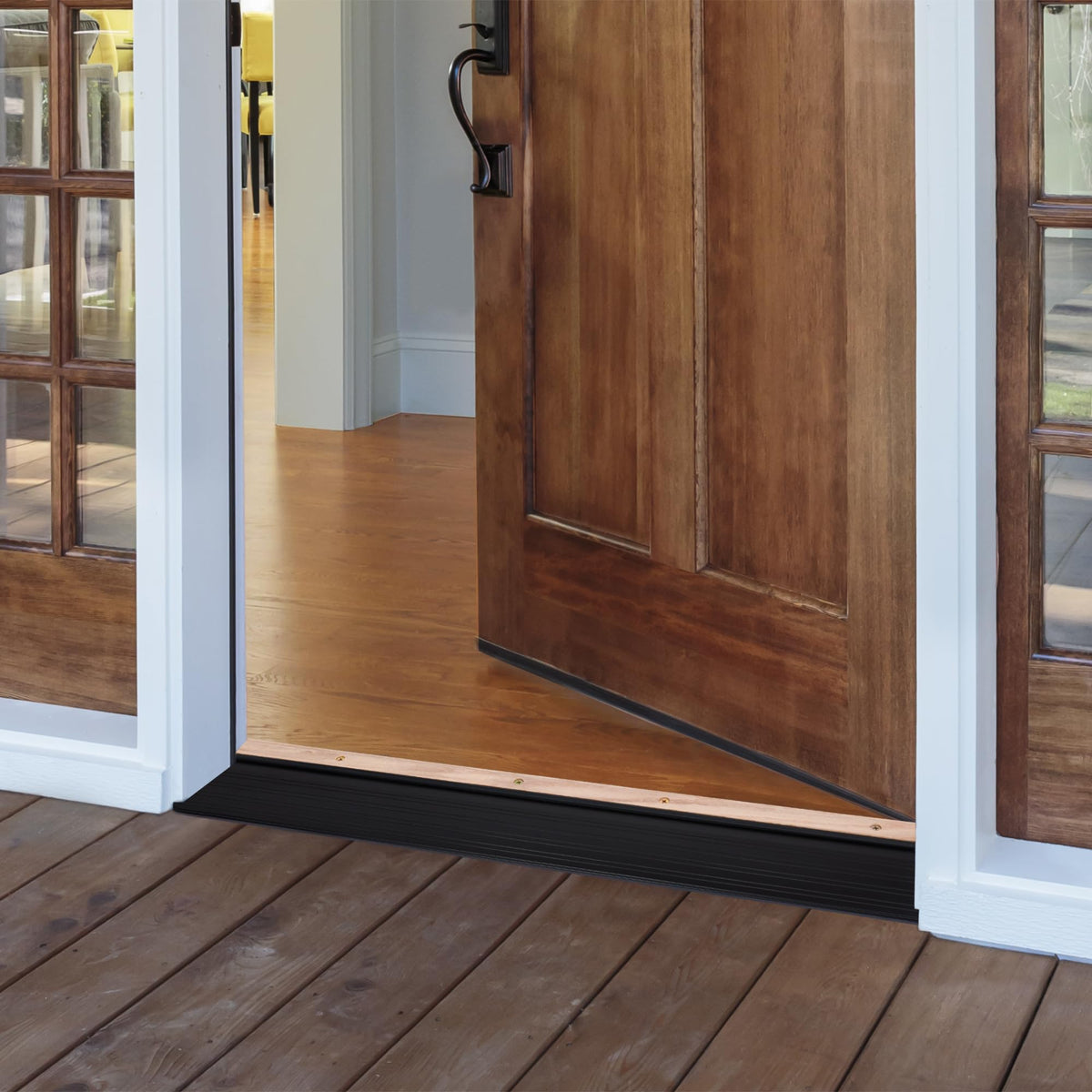 M-D Building Products 78634 bronze threshold riser adjustment range demonstrates seal customization