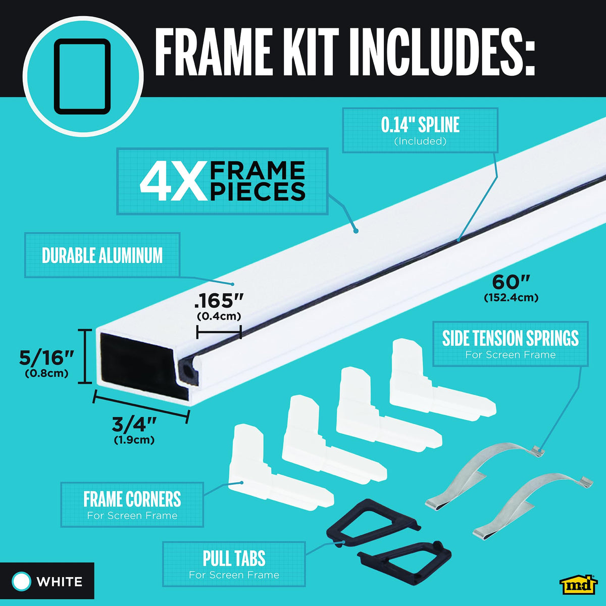 M-D Building Products screen frame 60x60 in white, sturdy base for screen installation.