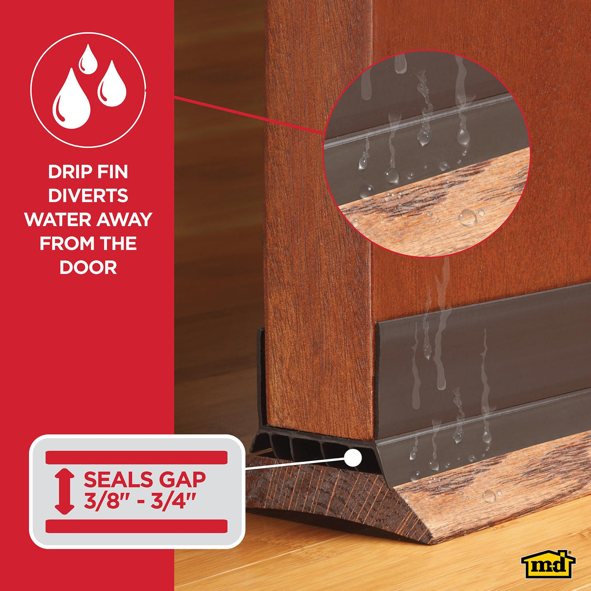 Brown color under a door seal blocks drafts and dust while staying durable.