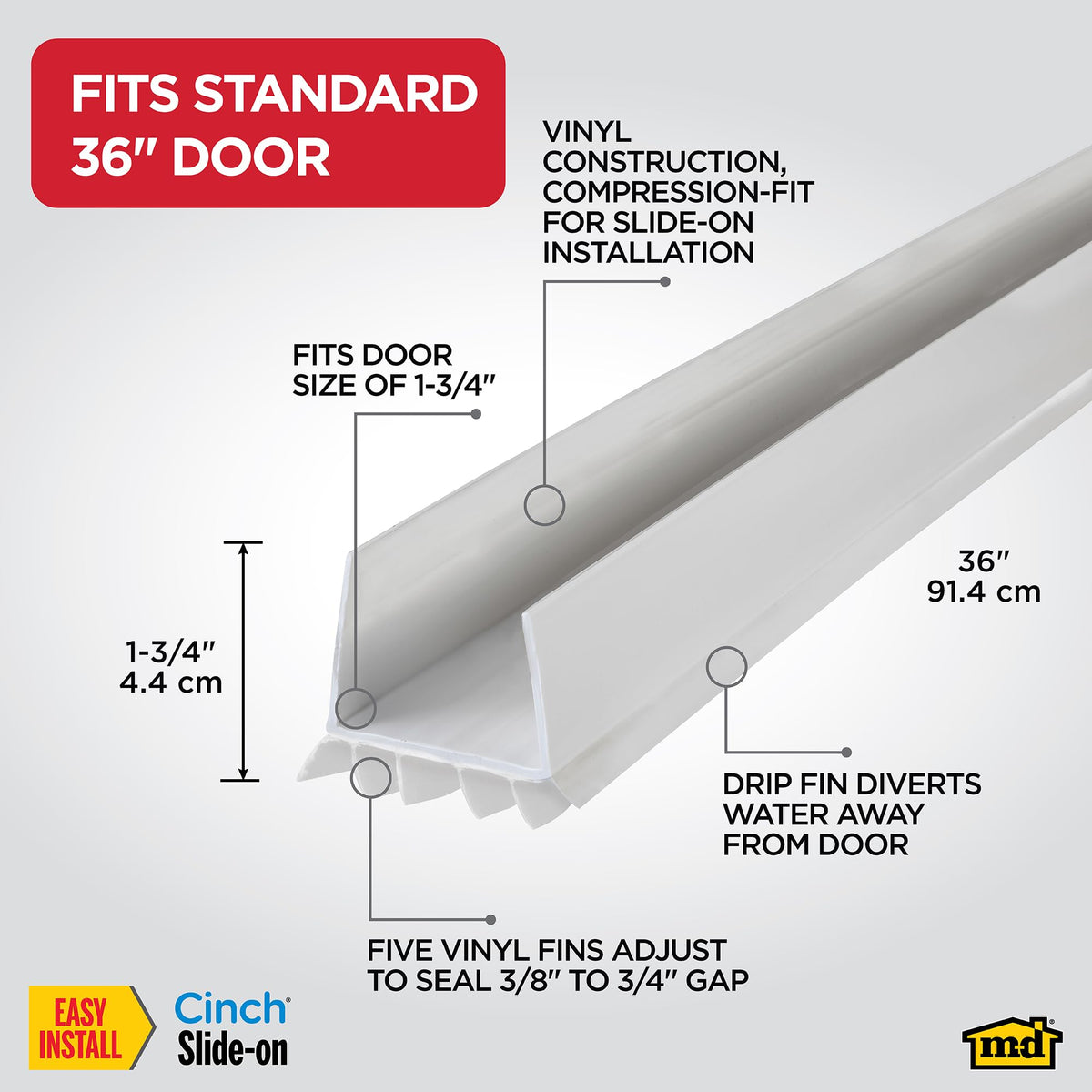 M-D Vinyl Cinch U-Shape seal close-up showing flexible vinyl for a tight fit