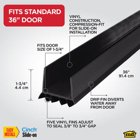 Closeup of M-D Vinyl Cinch seal creating a tight gap to reduce drafts.