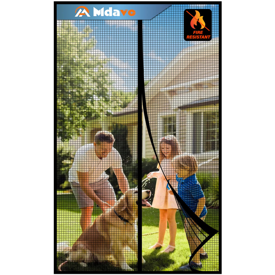Mdavo magnetic screen door close-up highlighting durable fiberglass mesh.