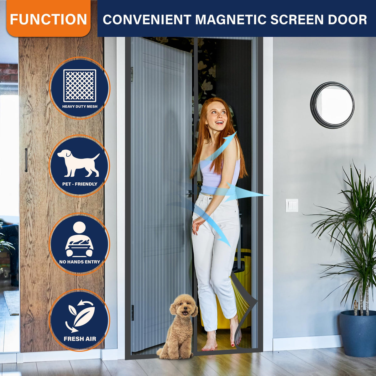 Mdavo magnetic closure opens and closes automatically, inviting airflow while blocking insects.