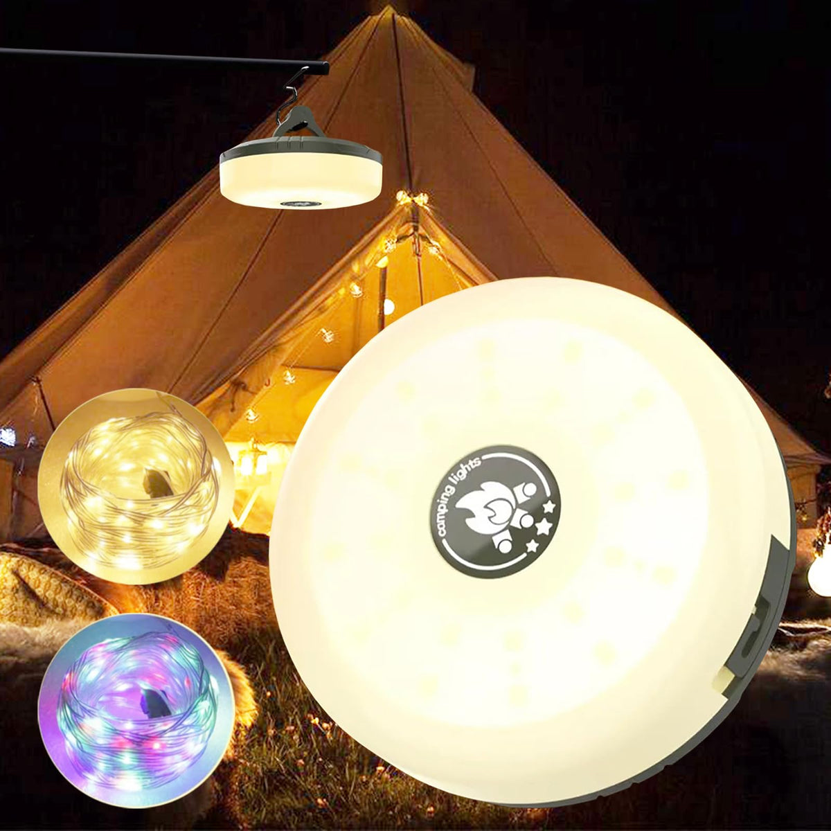 MDCMLKS 4-in-1 camping lights setup for versatile outdoor illumination.