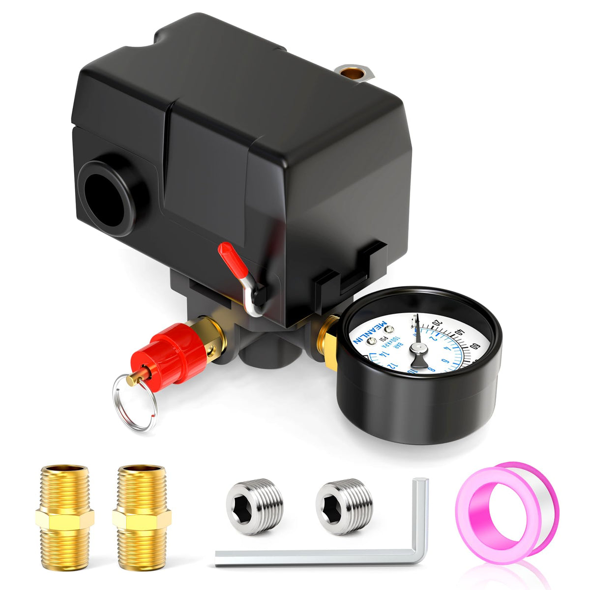 MEANLIN MEASURE pressure switch 110-150 PSI compact unit for reliable compressor control.
