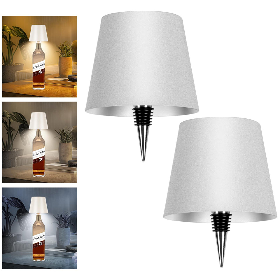 Mebaraul 2-pack wine bottle lamps on table provide warm ambient lighting.