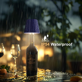 Mebaraul bottle lamp used with champagne bottle as elegant centerpiece.