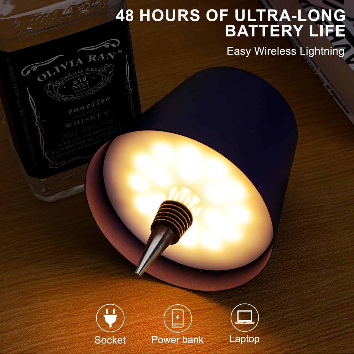 Mebaraul bottle lamp with touch dimming for customizable ambiance.
