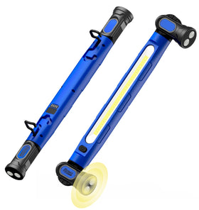 MechaniLite magnetic work light attached to a car hood for hands-free engine visibility.