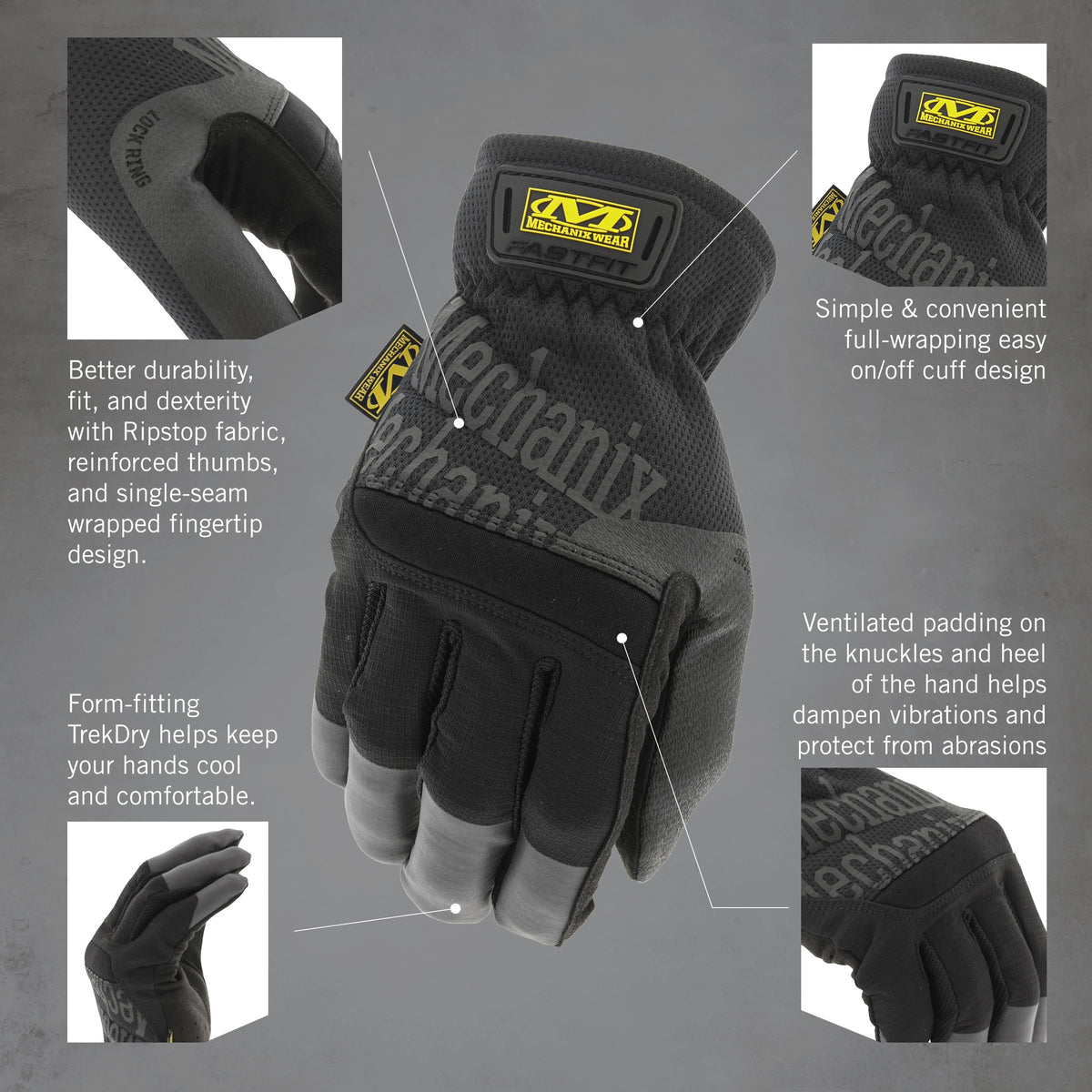 Mechanix Wear FastFit knuckle padding cushions vibrations.