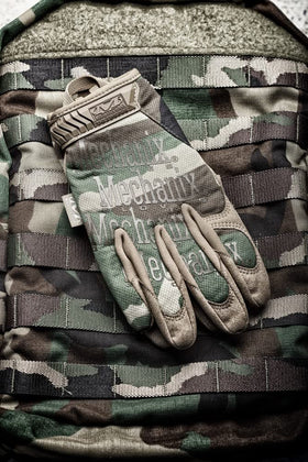 Woodland TrekDry breathable texture on Mechanix Wear gloves for cool hands.