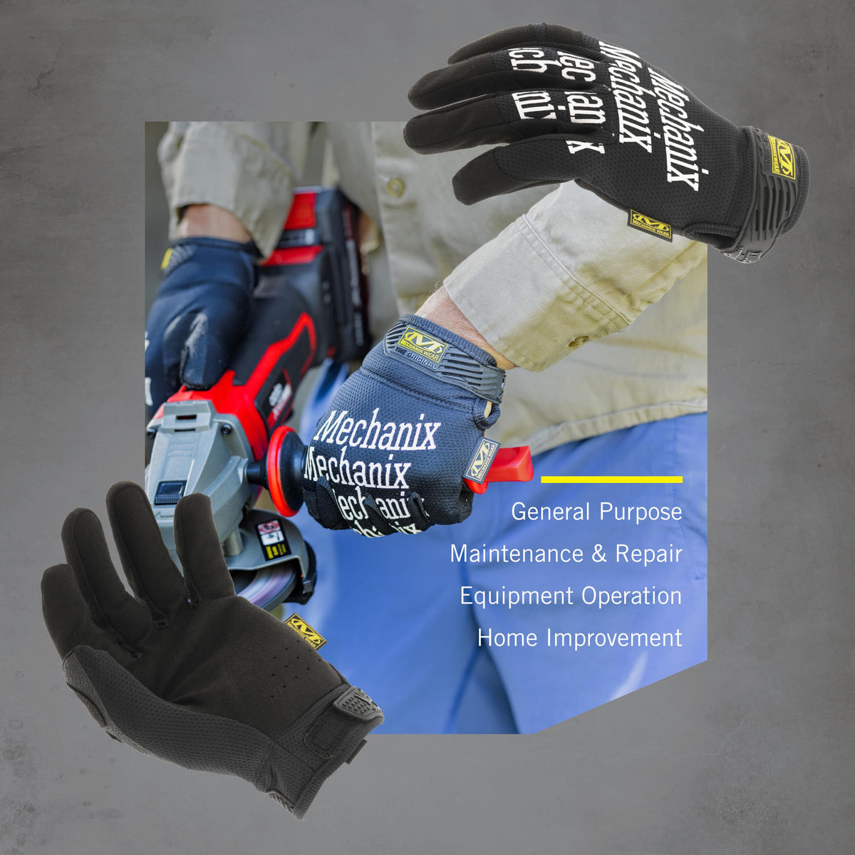 Mechanix Wear Original Work Glove padded palm heel dampens vibrations for comfort.