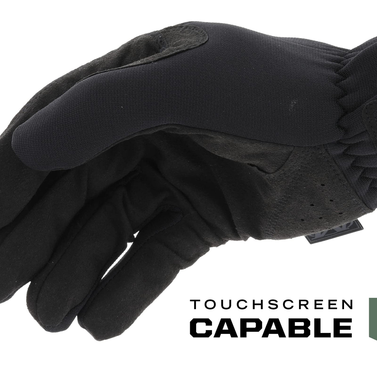 Mechanix Wear gloves showing 0-6mm synthetic leather for dexterous grip.