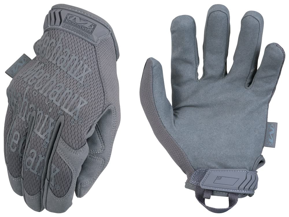 Mechanix Wear wolf-grey tactical gloves provide durable protection and precise grip.