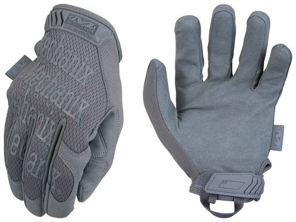 Mechanix Wear wolf-grey tactical gloves provide durable protection and precise grip.