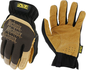 Mechanix Wear FastFit Leather Gloves palm view showing durable grip for precise handling.