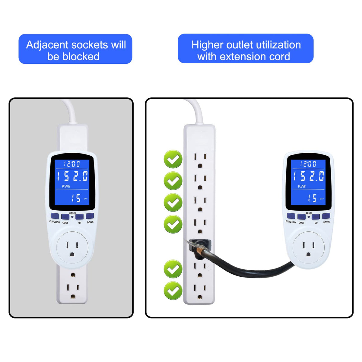 MECHEER watt meter seven display modes show versatile energy metrics