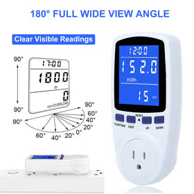 MECHEER watt meter plug backlit display for clear readings day and night.