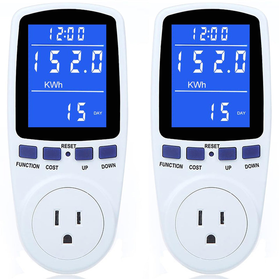 MECHEER watt meter plug display shows real-time energy use.