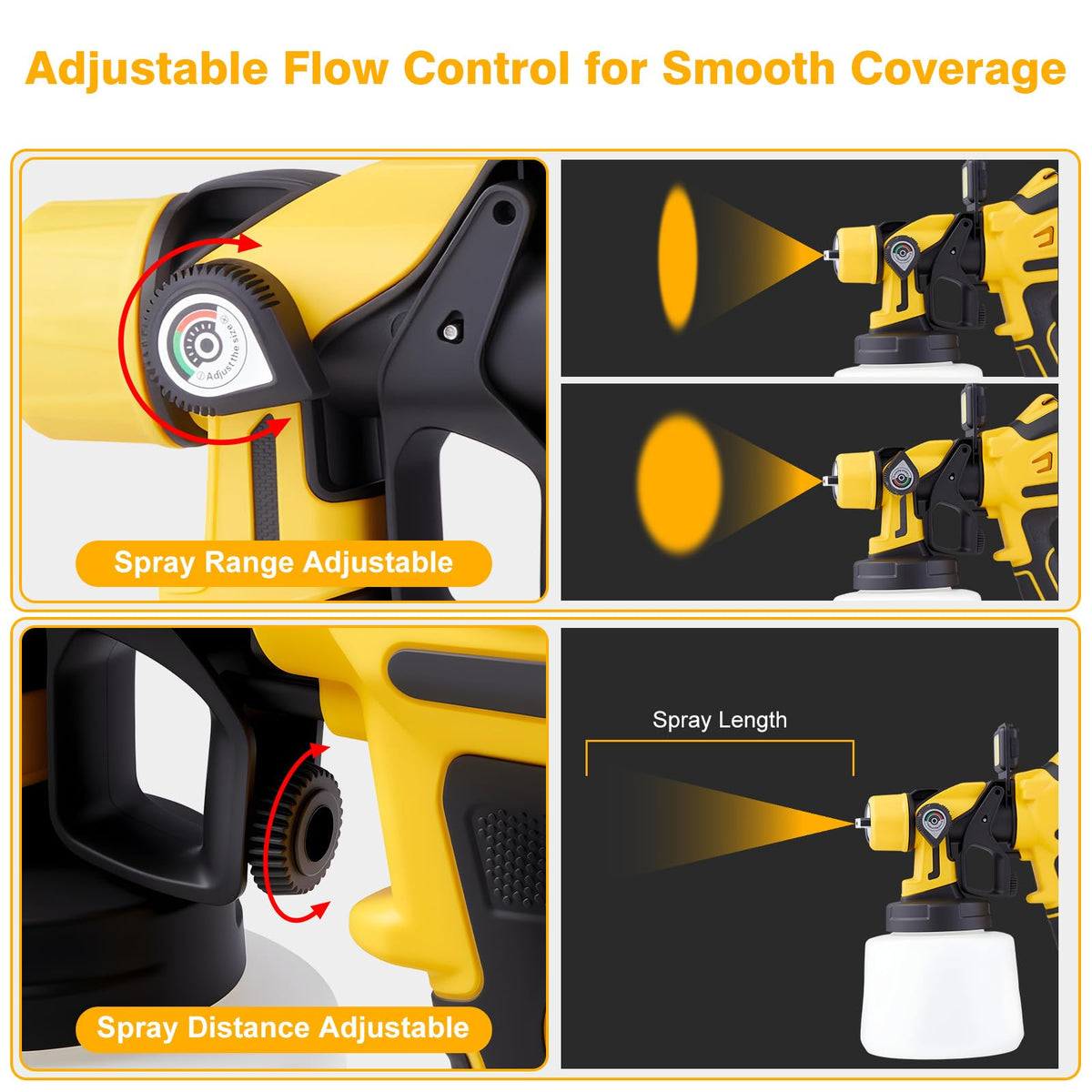 Mechloom 1000W horizontal spray pattern on wall for even coverage