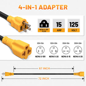 MECMO 15A to 20A adapter enabling flexible 125V and 250V connections