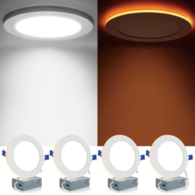 Meconard 4-pack 6in LED downlight with night light for safe navigation.