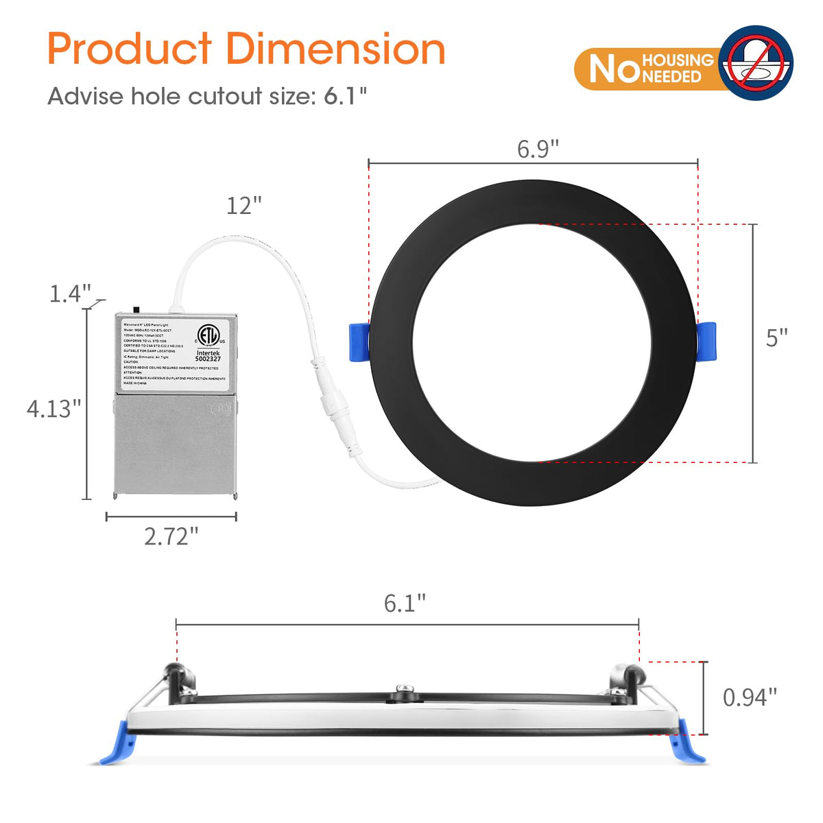 Meconard dimmable 6-inch downlight for adjustable brightness